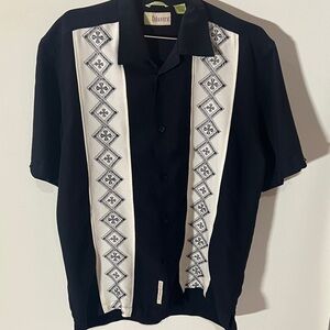Cubavera Black Shirt with White Geometric Panels